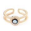 Black Enamel Evil Eye Open Cuff Ring with Clear Cubic Zirconia KK-E005-12G-1