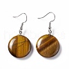 Natural Tiger Eye Flat Round Dangle Earrings EJEW-D188-03P-07-1