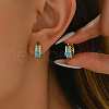 Elegant S925 Sterling Silver Cross Green Synthetic Turquoise Hoop Earrings LD2192-4