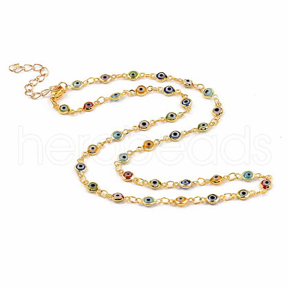 Brass Evil Eye Lampwork Link Chain Necklaces X-NJEW-JN02948-1