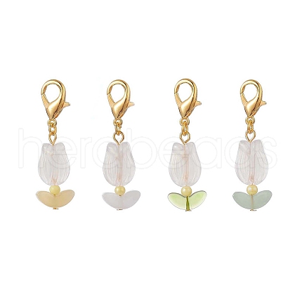 Tulip Opaque Acrylic & Glass Leaf Pendants Decorations HJEW-JM00949-1