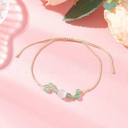 Natural Malaysia Jade & Cat Eye Round Beaded Bracelets BJEW-JB11989-1