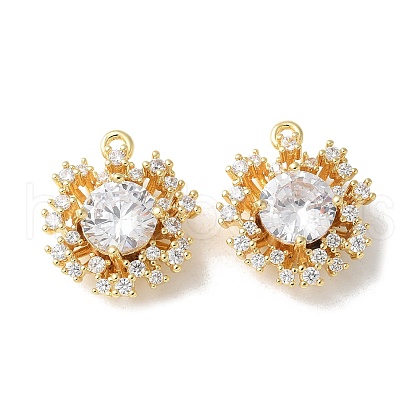 Brass Micro Pave Clear Cubic Zirconia Pendants KK-Q031-10G-1