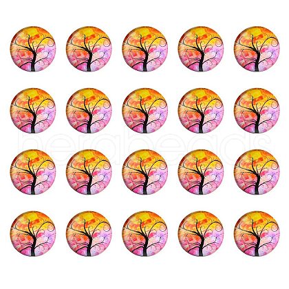 Half Round/Dome Tree Pattern Glass Flatback Cabochons for DIY Projects GGLA-YW0001-14C-1