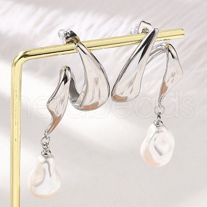304 Stainless Steel Shell Pearl Stud Earrings for Women EJEW-U051-07P-1