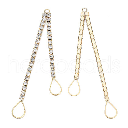 Brass Pave Crystal Rhinestone Chain with Teardrop Big Pendants KK-N216-425-03LG-1