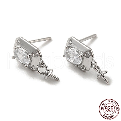 Rhodium Plated 925 Sterling Silver Micro Pave Cubic Zirconia Stud Earring Findings STER-P056-05P-1