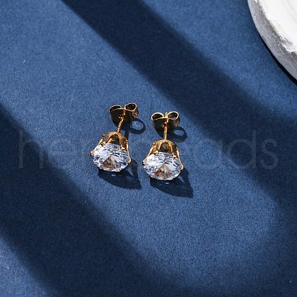 304 Stainless Steel Micro Pave Clear Cubic Zirconia Stud Earrings EJEW-P299-01E-G-1