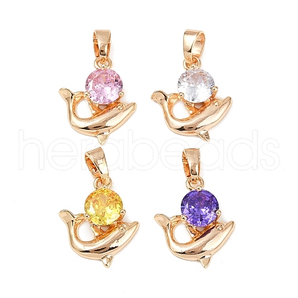 Brass Micro Pave Cubic Zirconia Pendants KK-E795-23KCG-01-1