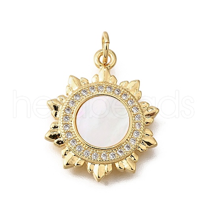 Brass Micro Pave Cubic Zirconia Shell Pendants KK-D328-12G-1