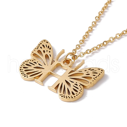 Initial Letter with Butterfly Pendant Necklace NJEW-C026-01G-H-1