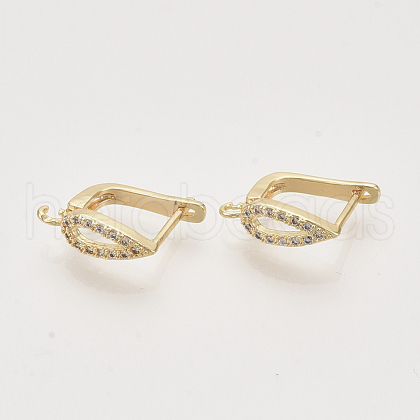 Brass Micro Pave Cubic Zirconia Hoop Earring Findings with Latch Back Closure KK-T048-028G-NF-1