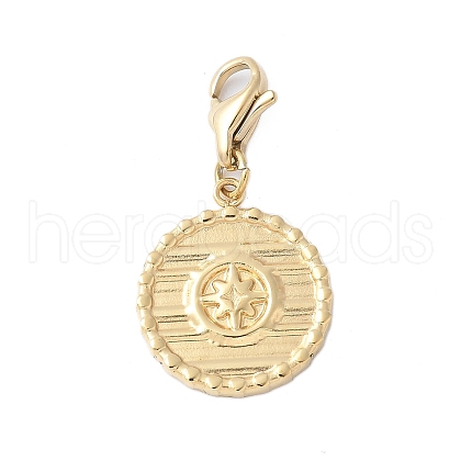 304 Stainless Steel Flat Round with Star Pendant Decoration STAS-S165-18G-1
