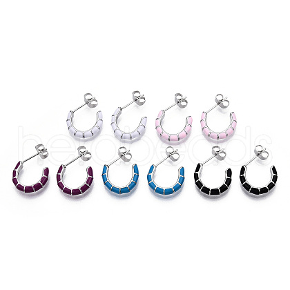 Enamel C-shape Stud Earrings EJEW-N052-05-01-1