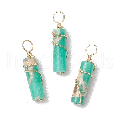 Dyed Synthetic Imperial Column Copper Wire Wrapped Pendants PALLOY-JF03489-1