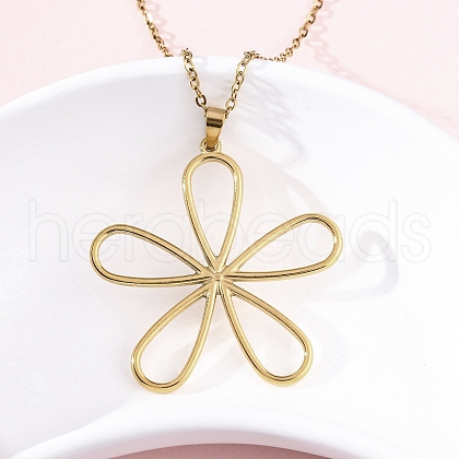 Hollow Flower 304 Stainless Steel Pendant Necklaces NJEW-M096-25G-1