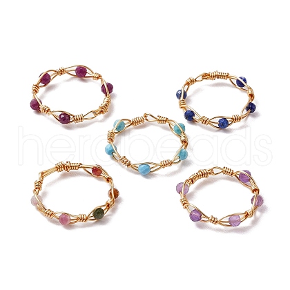Round Natural Ruby & Magnesite & Tourmaline & Amethyst & Lapis Lazuli Finger Ring RJEW-JR00740-S-1