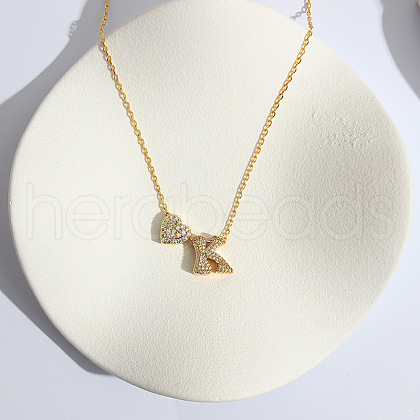 Heart Initial Brass Micro Pave Clear Cubic Zirconia Pendant Necklaces FS-WG89C2E-11-1