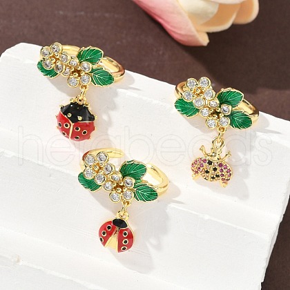 Ladybird Brass Micro Pave Cubic Zirconia Cuff Rings RJEW-A069-03G-1