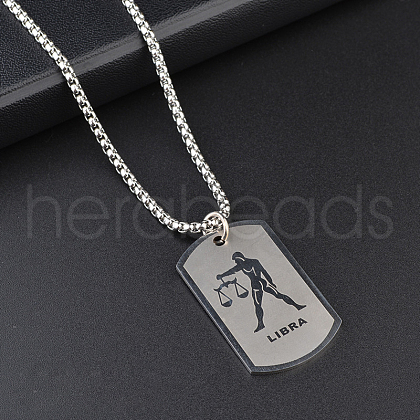 Rectangle with Constellation Alloy Pendant 316L Surgical Stainless Steel Chain Necklaces WG3A89F-08-1