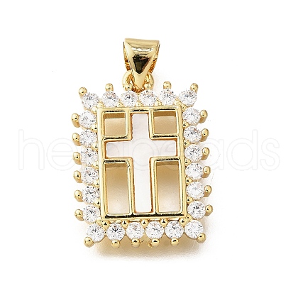 Brass Micro Pave Cubic Zirconia Shell Pendants KK-D328-14G-1
