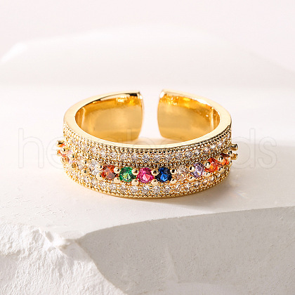 Brass Micro Pave Colorful Cubic Zirconia Adjustable Cuff Rings for Women FS-WG1389A-02-1