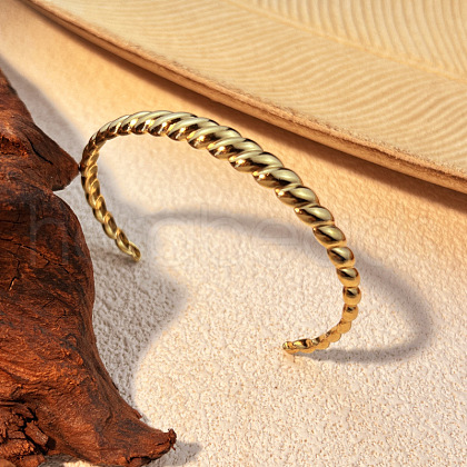 Croissant 304 Stainless Steel Cuff Bangles for Women BJEW-S171-01C-G-1