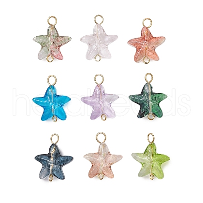 Starfish Gradient Color Baking Paint Transparent Glass Connector Charms PALLOY-JF03277-01-1