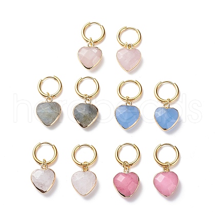 Natural Gemstone Heart Dangle Earrings EJEW-JE05068-1
