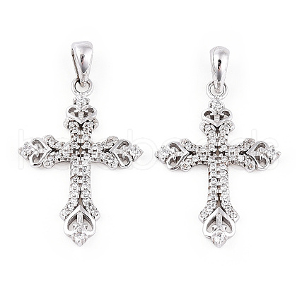 Rhodium Plated 925 Sterling Silver Micro Pave Clear Cubic Zirconia Pendants STER-T007-34P-1