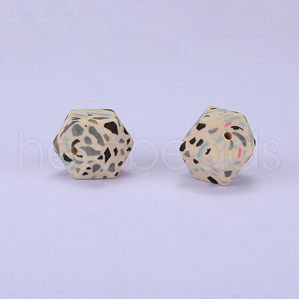 Colorful Pattern Printed Silicone Focal Beads SI-JX0022A-16-1