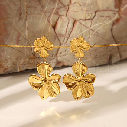 Fashionable Stainless Steel Flower Dangle Stud Earrings VY5463-1