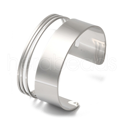 Stainless Steel Hollow Striped Open Cuff Bangles for Women BJEW-G719-06P-1