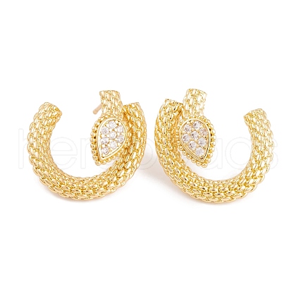 Rack Plating Brass Cubic Zirconia Stud Earrings EJEW-S219-07G-1