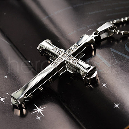 Cross Alloy Crystal Rhinestone Pendant Necklaces for Men FS-WG5CDA8-07-1