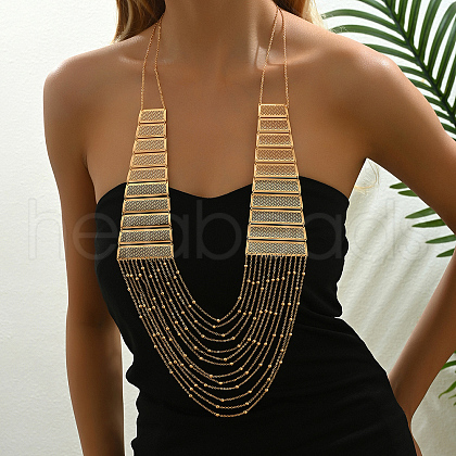Elegant Brass Geometric Tassel Multi Layered Bib Necklaces for Women's Party Outfit GR3254-1