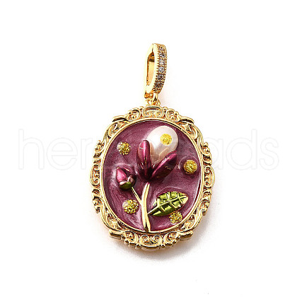 Brass Micro Pave Cubic Zirconia & Enamel Pendants KK-R222-08G-01-1
