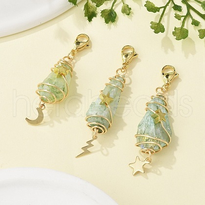 Wire Wrapped Nuggets Electroplated Natural Quartz Crystal Pendant Decorations HJEW-JM03127-08-1