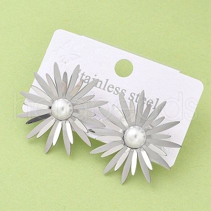 304 Stainless Steel ABS Imitation Pearl Stud Earrings EJEW-Z098-20P-1