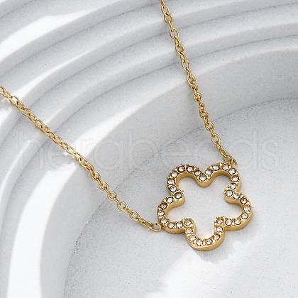 304 Stainless Steel Crystal Rhinestone Flower Pendant Necklaces NJEW-R026-05G-1