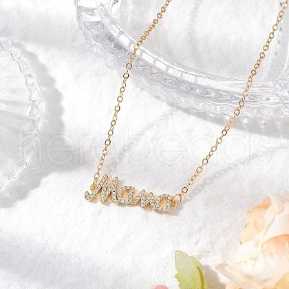 Word Mama Brass Micro Pave Clear Cubic Zirconia Pendant Cable Chain Necklaces for Women NJEW-TA00193-1