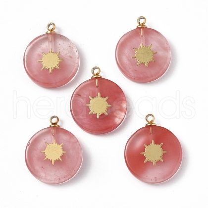 Synthetic Watermelon Stone Glass Pendants STAS-C064-VC859-1