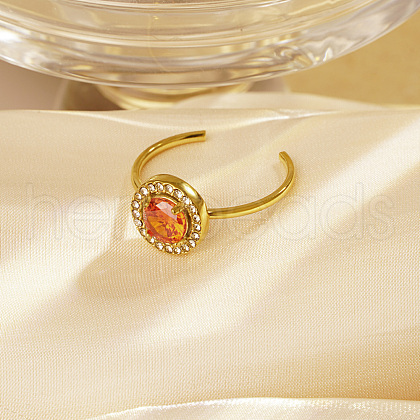 Stainless Steel Micro Pave Cubic Zircon Adjustable Open Cuff Rings for Women VT4323-2-1