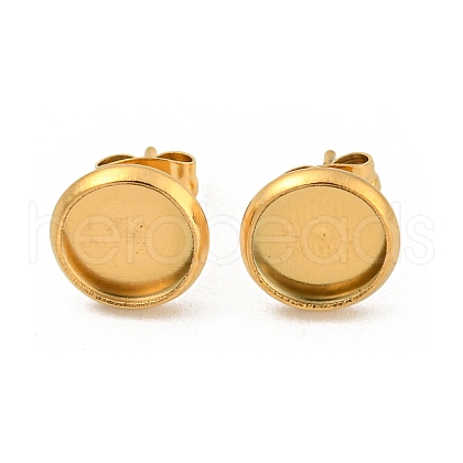 Ion Plating(IP) 316 Stainless Steel Flat Round Stud Earring Settings STAS-I017-02G-01-1