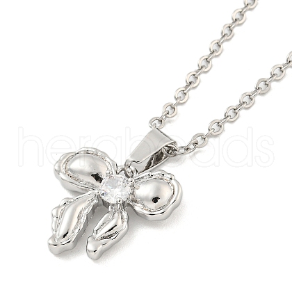 Brass Micro Pave Clear Cubic Zirconia Pendant Necklaces for Women NJEW-B100-01P-1