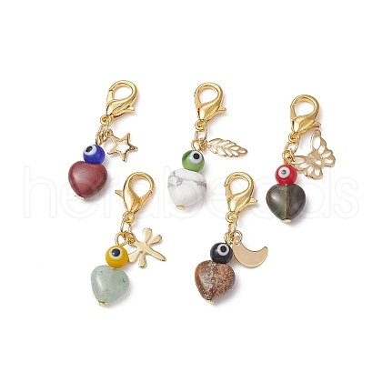 Natural Gemstone Heart Pendant Decorations HJEW-JM01050-1