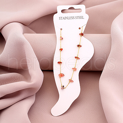 Dyed Natural Quartz Chip with 304 Stainless Steel Chain Anklets WGD014F-06-1
