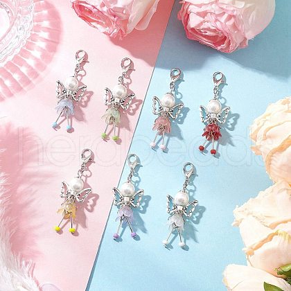 7Pcs Angel Acrylic & Glass Pearl Pendant Decorations HJEW-JM03360-1