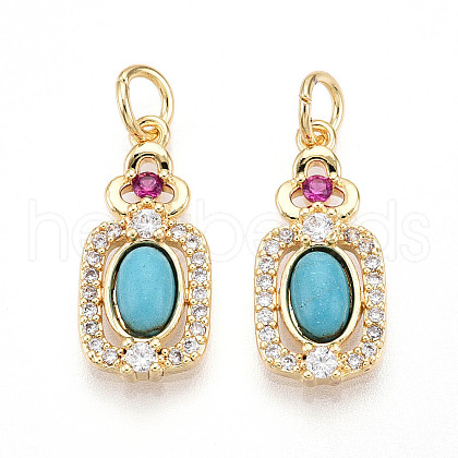 Synthetic Turquoise Rectangle with Flower Pendants KK-N258-16G-1