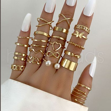 22Pcs Alloy with Plastic Pearl Finger Rings WGEFB3C-02-1